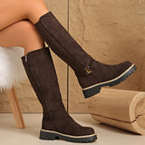Bottes hautes en daim femme avec boucle et semelle crantée - Café