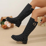 Bottes hautes femme à pois avec boucle et zip