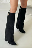 Bottes hautes femme en suédine talon compensé bout pointu