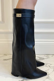 Bottes hautes femme en suédine talon compensé bout pointu