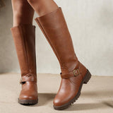 Bottes hautes femme en suédine avec boucle et semelle crantée - Marron