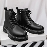 Bottes moto homme en cuir verni noir