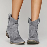 Bottes Santiag Femme en Daim Bout Rond - Gris