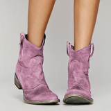 Bottes Santiag Femme en Daim Bout Rond - Rose