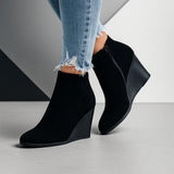 Bottines compensées en daim femme avec découpe latérale - Noir