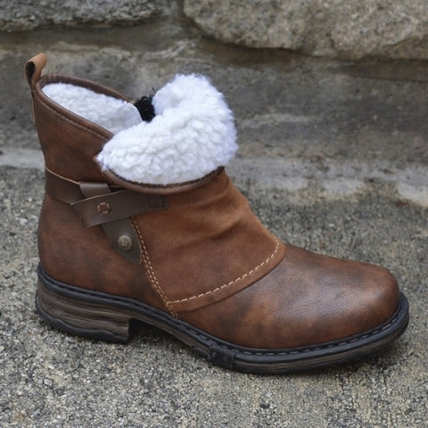 Bottines cuir fourrées à boucle pour femme