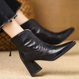 Bottines en cuir talon bloc femme bout carré