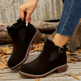 Bottines femme à talon bloc et boucle, effet daim, style Chelsea