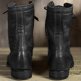 Bottines Lacets Femme Simili Cuir Talon Bloc Revers