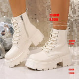 Bottines Plateforme Talon Épais Femme - Beige