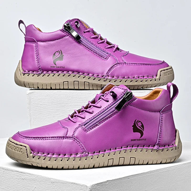 Bottines Plates Femme Rétro Bout Rond - Violet