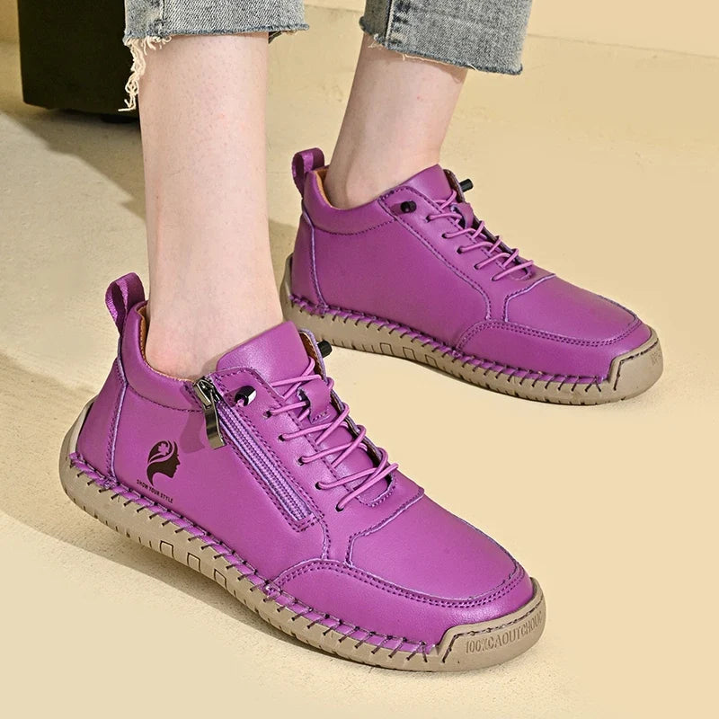 Bottines Plates Femme Rétro Bout Rond