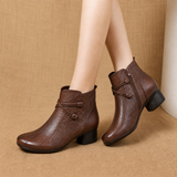 Bottines talon bloc détail feuille femme - Marron