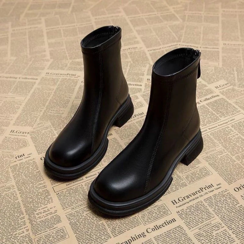 Bottines Talon Bloc Femme Plateforme Zip Dos