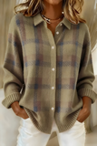 Cardigan à Carreaux Femme en Tricot Manches Longues