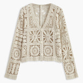 Cardigan boutonné motif crochet femme