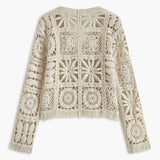 Cardigan boutonné motif crochet femme