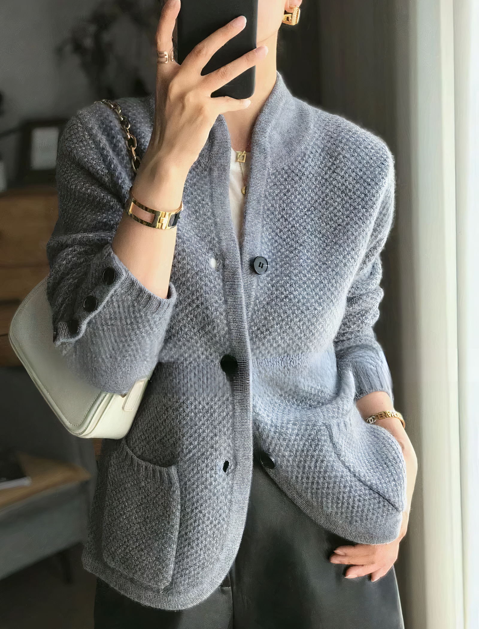 Cardigan en cachemire femme classique à fermeture boutonnée