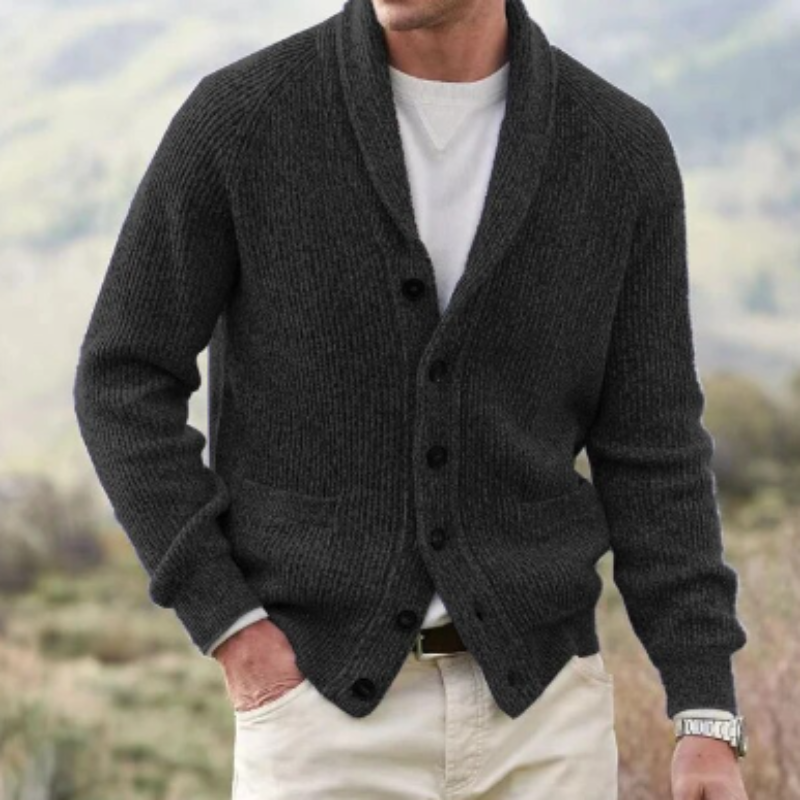 Cardigan Col V Homme en Laine Boutonné Vintage
