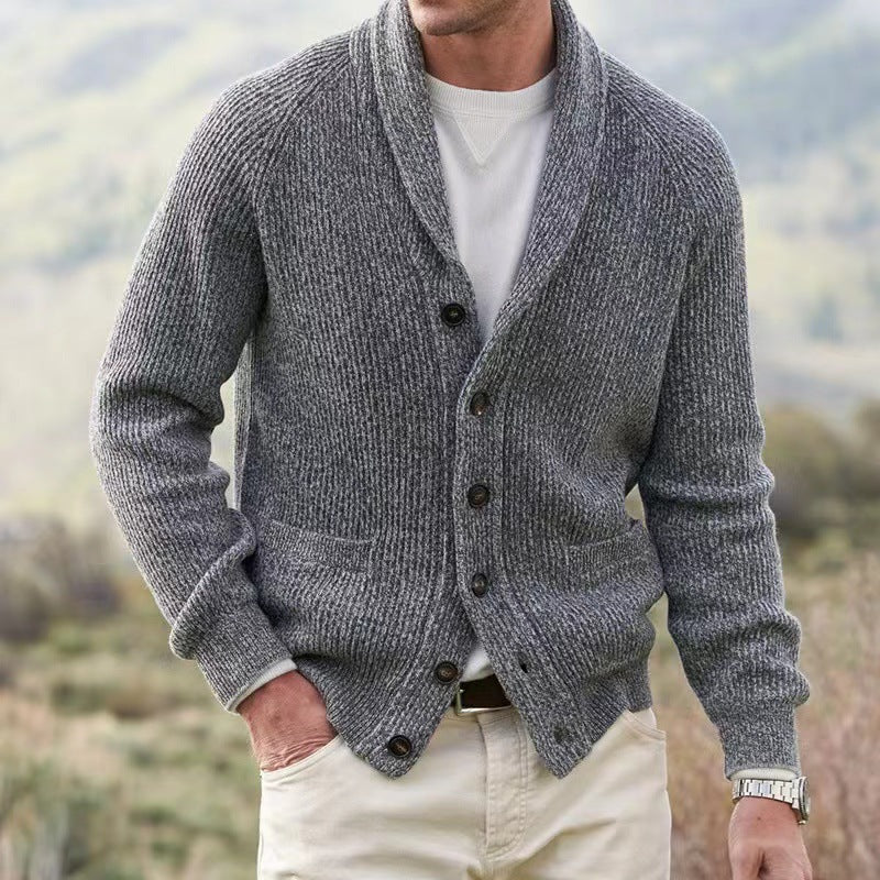 Cardigan Col V Homme en Laine Boutonné Vintage