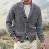 Cardigan Col V Homme en Laine Boutonné Vintage
