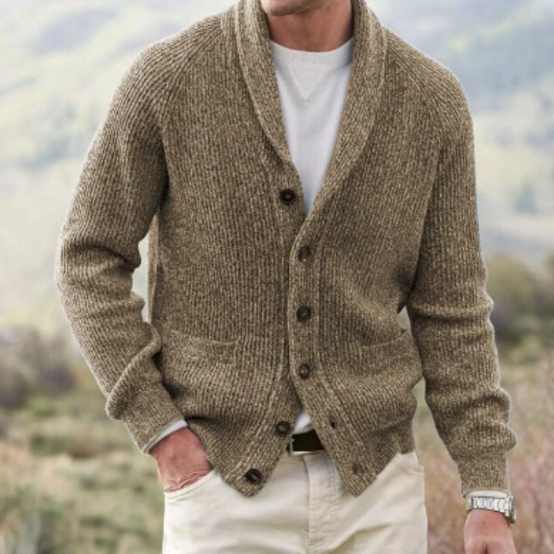 Cardigan Col V Homme en Laine Boutonné Vintage
