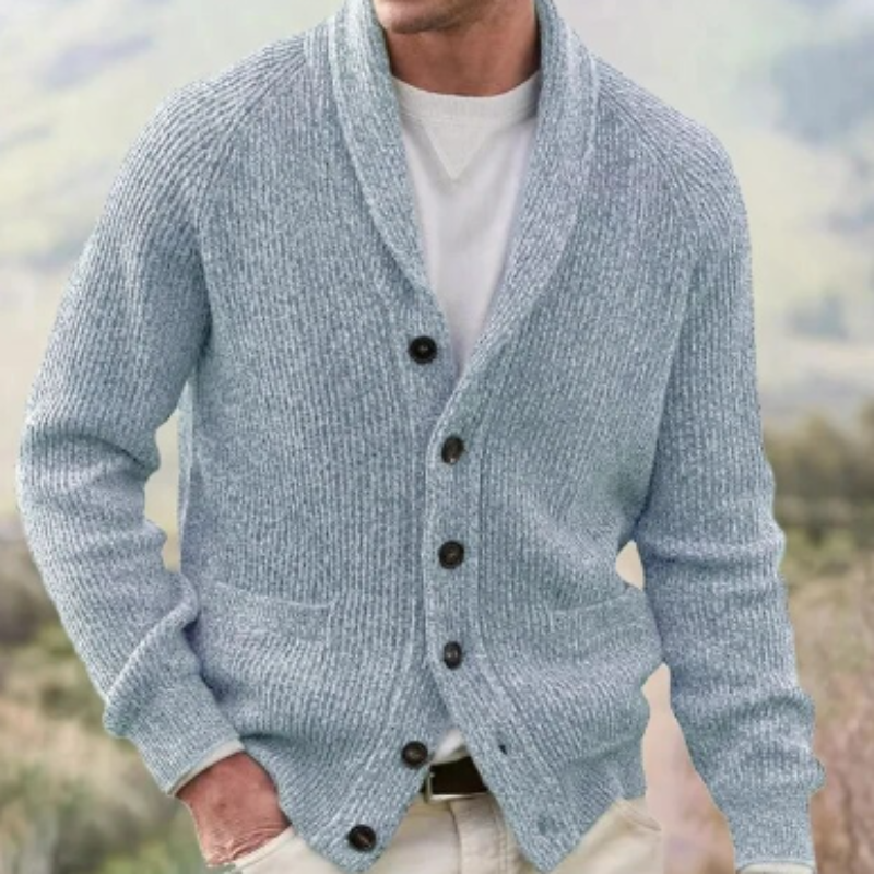 Cardigan Col V Homme en Laine Boutonné Vintage