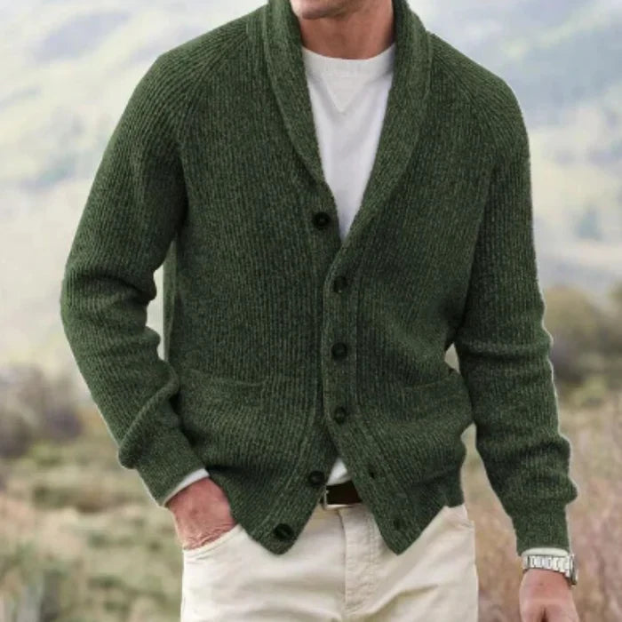 Cardigan Col V Homme en Laine Boutonné Vintage