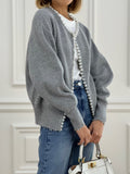 Cardigan Femme en Maille à Perles Ourlet Effiloché