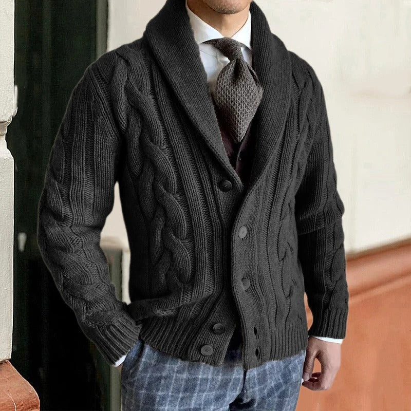 Cardigan Homme Maille Chaude Tricot - Noir