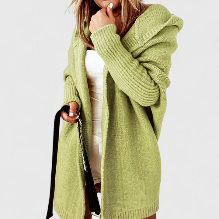 Cardigan oversize femme à capuche longueur genou - Vert