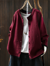 Cardigan Oversize Femme Boutonné en Maille Épaisse - Bordeaux