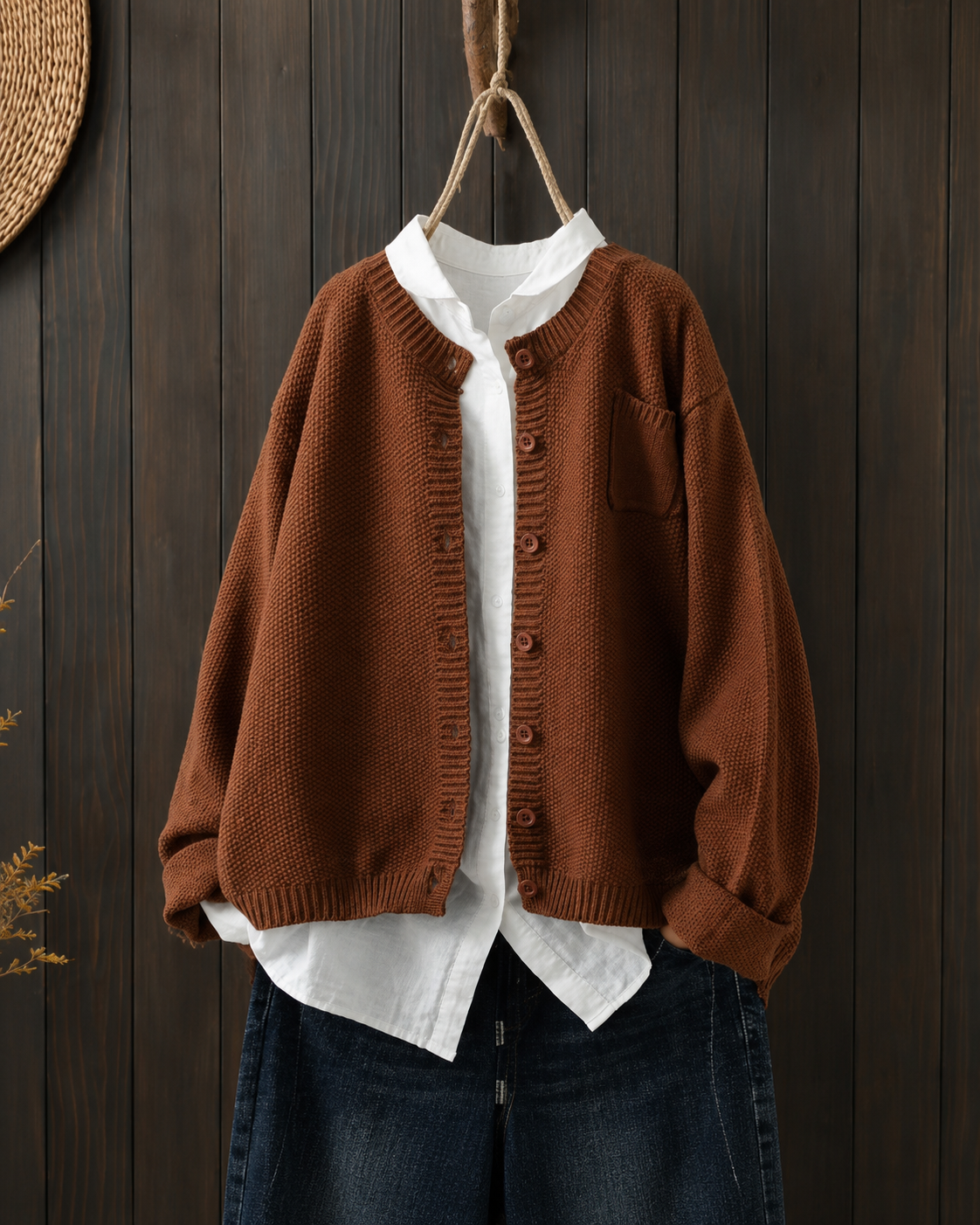 Cardigan oversize femme gilet long à poches en maille