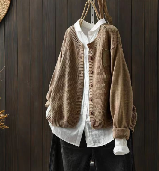 Cardigan oversize femme gilet long à poches en maille