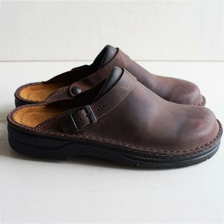 Chaussons orthopédiques homme en cuir confort - Marron