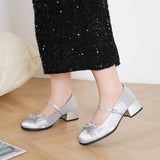 Chaussures Mary Jane Femme Talon Carré Bride Réglable - Argent
