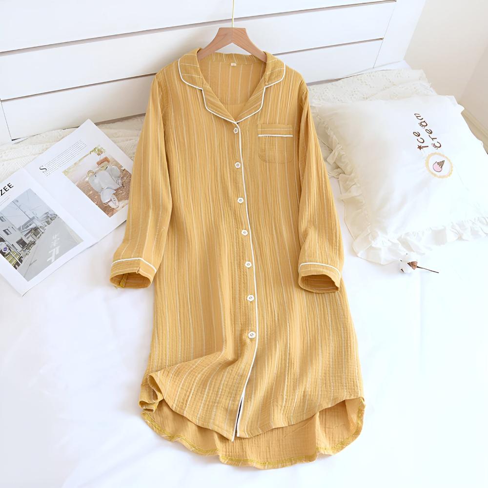Chemise de nuit en coton rayée ample pour femme