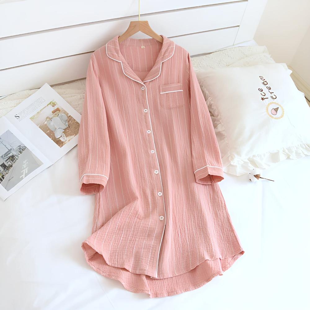 Chemise de nuit en coton rayée ample pour femme