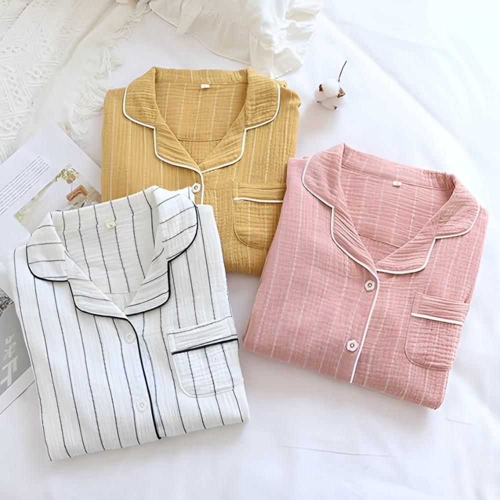 Chemise de nuit en coton rayée ample pour femme