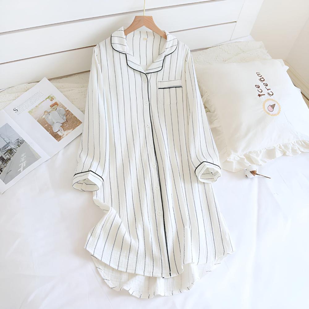Chemise de nuit en coton rayée ample pour femme