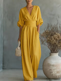 Combinaison pantalon femme décolleté V jambes larges