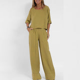 Ensemble 2 pièces femme manches courtes pantalon large col rond