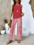 Ensemble deux pièces femme blouse sans manches et pantalon large
