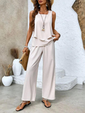 Ensemble deux pièces femme blouse sans manches et pantalon large