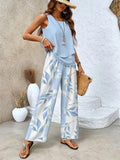 Ensemble deux pièces femme blouse sans manches et pantalon large