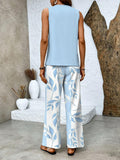Ensemble deux pièces femme blouse sans manches et pantalon large