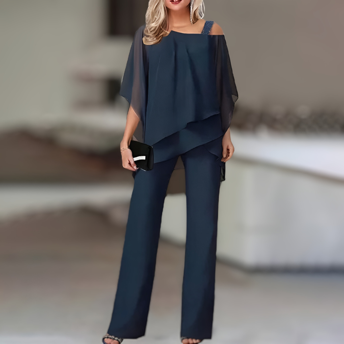 Ensemble Deux Pièces Femme Fluide Respirant Été - Bleu marine