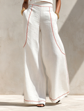 Ensemble deux pièces femme, pantalon large fluide et haut sans manches col rond