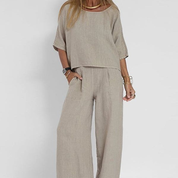 Ensemble femme ample deux pièces haut et pantalon décontracté