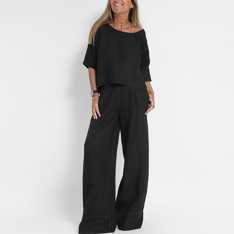 Ensemble femme ample deux pièces haut et pantalon décontracté